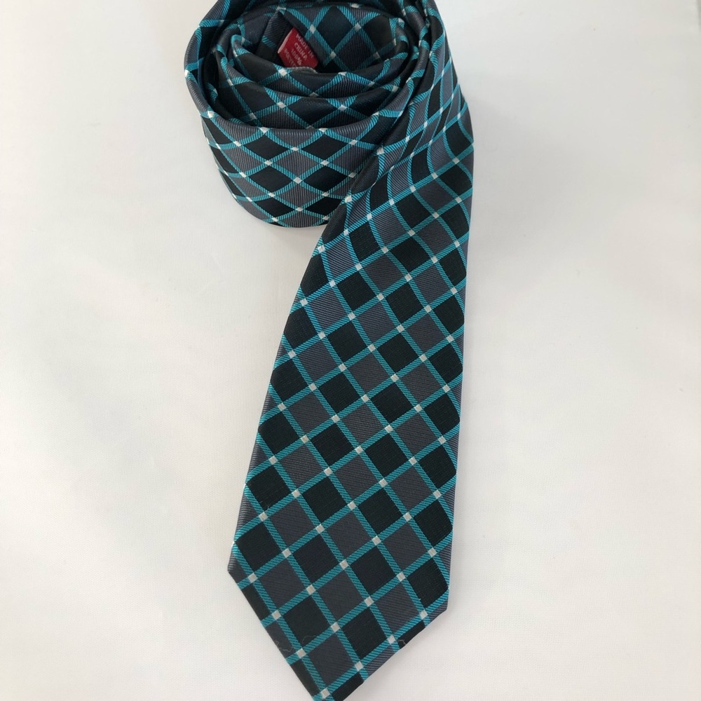 Bugle Boy Blue Grey Diamond Pattern Men’s Necktie - Picture 7 of 7